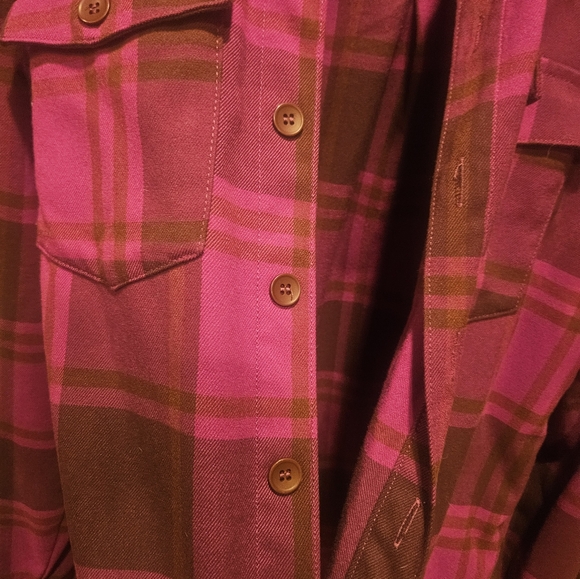 EUC Good American Pink & Brown Plaid Flannel. Pristine & Oversized. - Picture 4 of 9